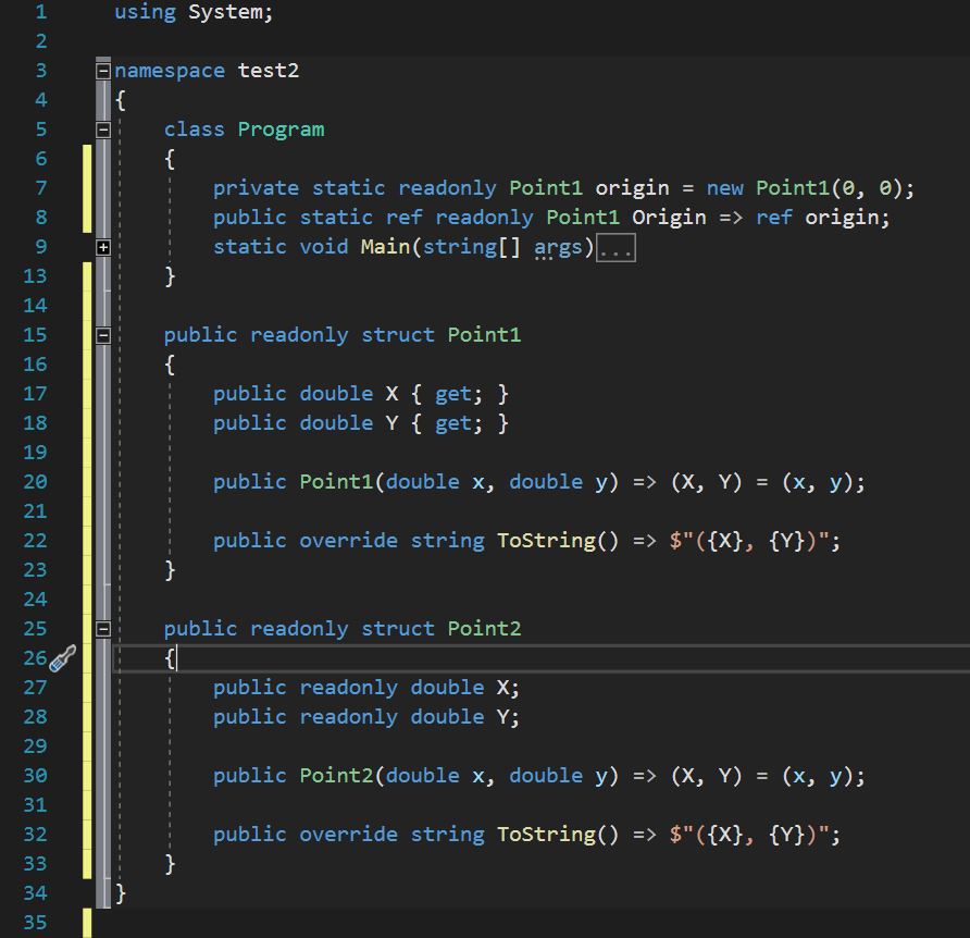 ตัวอย่างโค้ด struct แบบ readonly